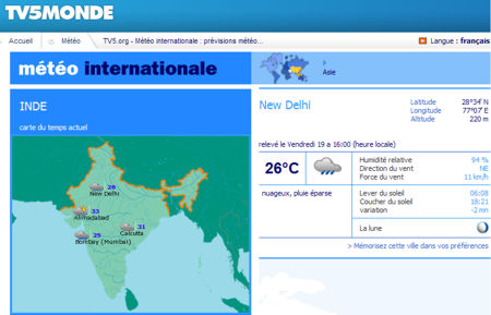 La fonction météo sur TV5Monde