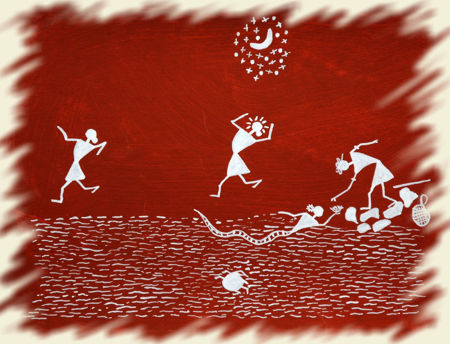 Peinture Warli tribu adivasi du Maharashtra (Inde)